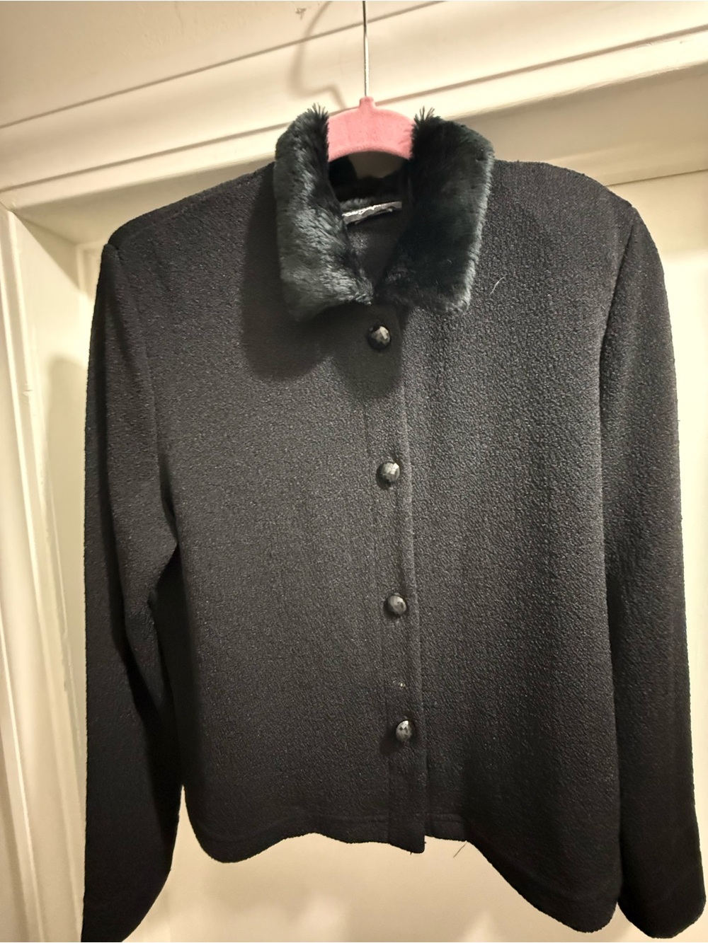 Positive Attitude Black Pea Coat with Faux Fur Collar